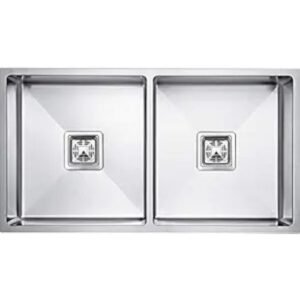 HAPPY HOMES 304 Grade Double Bowl Handmade Kitchen Sink (32" x 18" x 10")