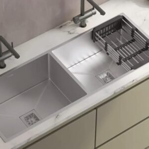 Happy Homes (45x20 x10)"-Inch Luxury 304 Grade Stainless Steel Double Bowl Kitchen Sink (Silver) (Polished Finish)