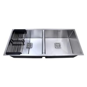 HAPPY HOMES 304 Grade Double Bowl Handmade Kitchen Sink (45"x20"x10")