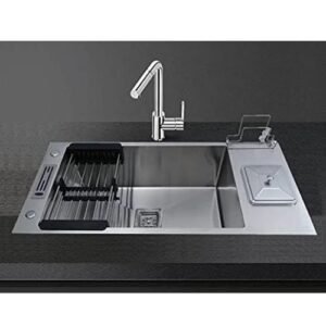 HAPPY HOMES Stainless Steel 304 Grade Double Bowl Kitchen Sink (37"X18" Dustbin), Chrome, Silver