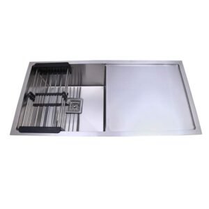 Happy Homes SS-304 Grade Stainless Steel Matt Satin Finish Single Bowl Kitchen Sink with Drain Board (37 x 18 x 10 Inches)