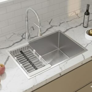 HAPPY HOMES 304 Stainless Steel Kitchen Sink (24X18X10 Inch) Heavy Duty with HONEYCOMB ANTISCRATCH Design Matte Finish with Nanocoated Undercoating |Square Coupling and Metal Fruit Basket